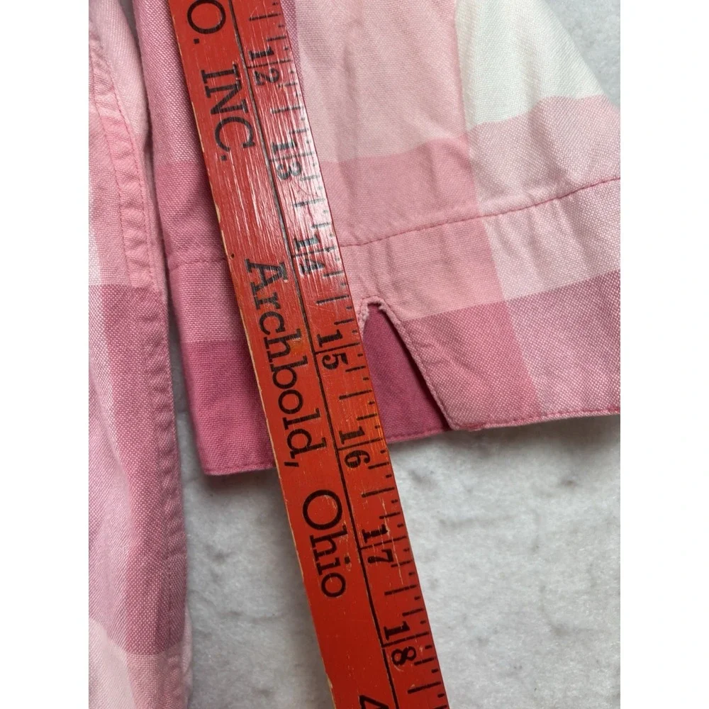 Christopher & Banks Large Pink Plaid Button Front Shirt Sz L 3/4 Sleeve Layer